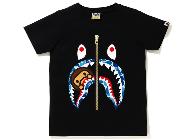 BAPE Womens ABC Camo Milo Shark Tee Black Blue