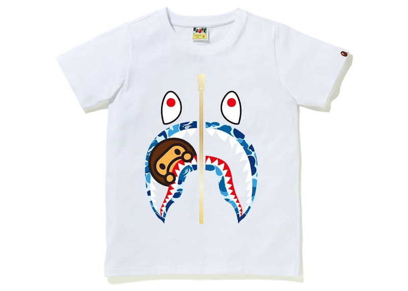 BAPE Womens ABC Camo Milo Shark Tee White Blue