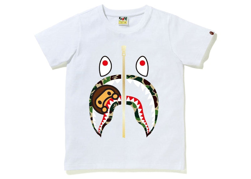 BAPE Womens ABC Camo Milo Shark Tee White Green