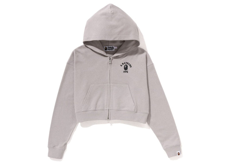 BAPE Womens College Cropped Zip Hoodie Grey