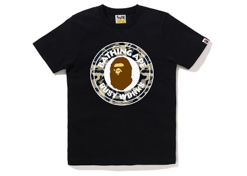 BAPE Womens Cookie Camo 2 Busy Works Tee Black Beige