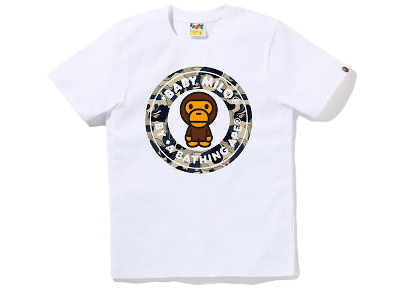 BAPE Womens Cookie Camo 2 Milo Busy Works Tee White Beige