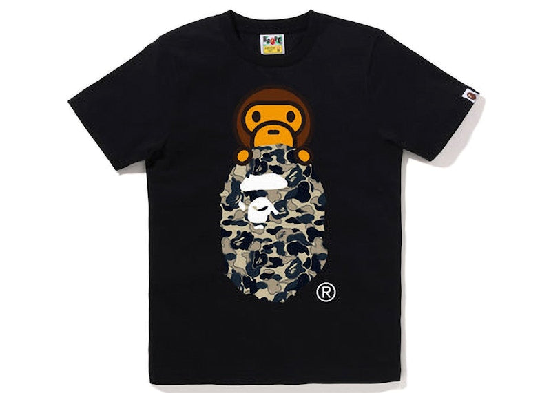 BAPE Womens Cookie Camo 2 Milo on Ape Head Tee Black Beige