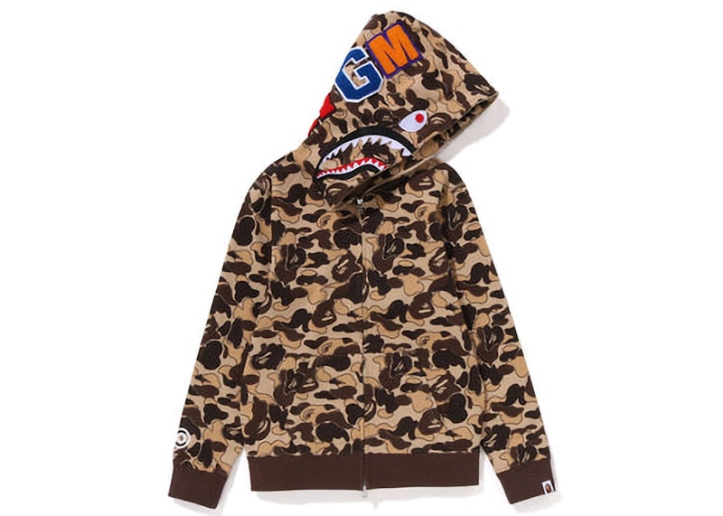BAPE Womens Cookie Camo 2 Shark Full Zip Hoodie Brown