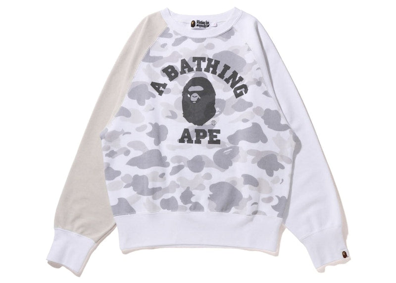 BAPE Women's Crazy Color Camo Raglan Crewneck White