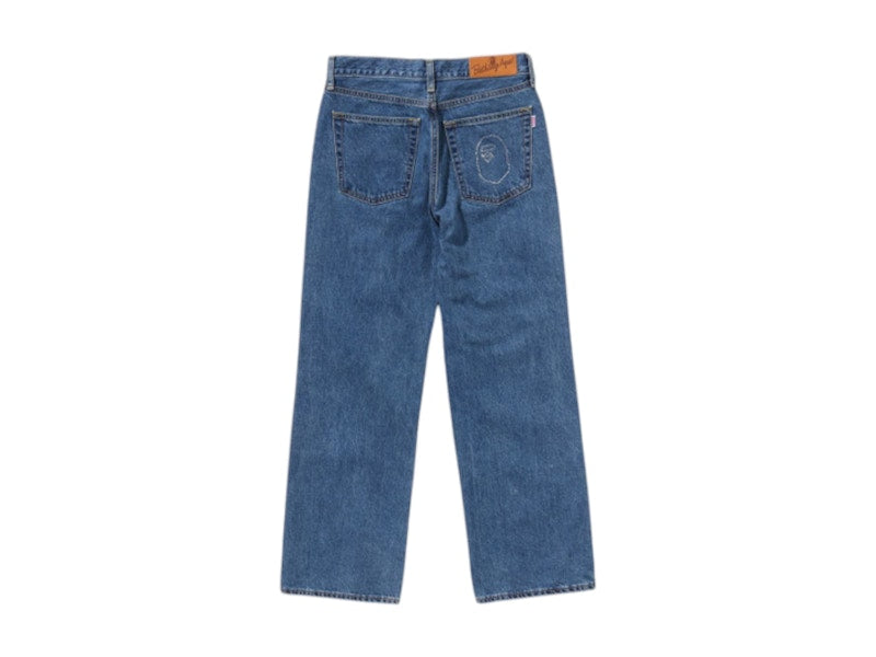 BAPE Women's Crystal Ape Head Flare Denim Pants Blue