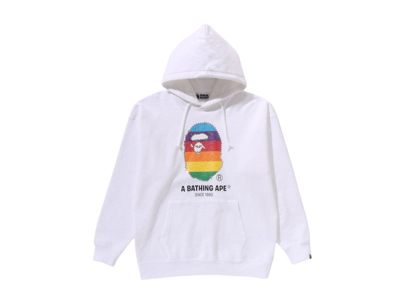 BAPE Women's Crystal Ape Head Oversized Pullover Hoodie White