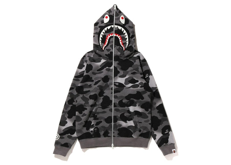 BAPE Women's GRID Camo Shark Full Zip Hoodie Black