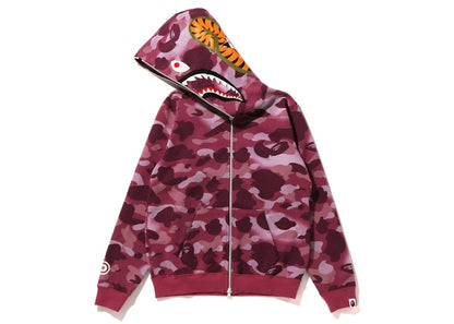 BAPE Women's GRID Camo Shark Full Zip Hoodie Burgundy