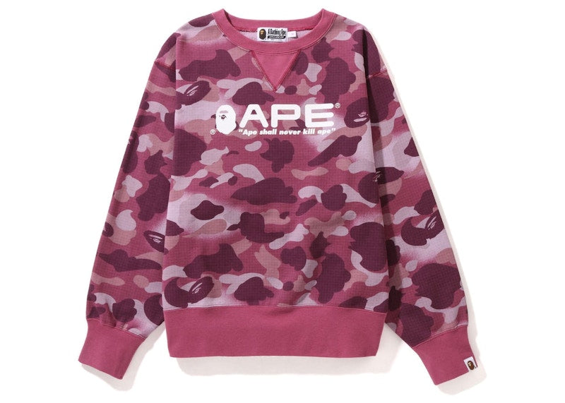 BAPE Women's GRID Camo Wide Fit Crewneck Burgundy
