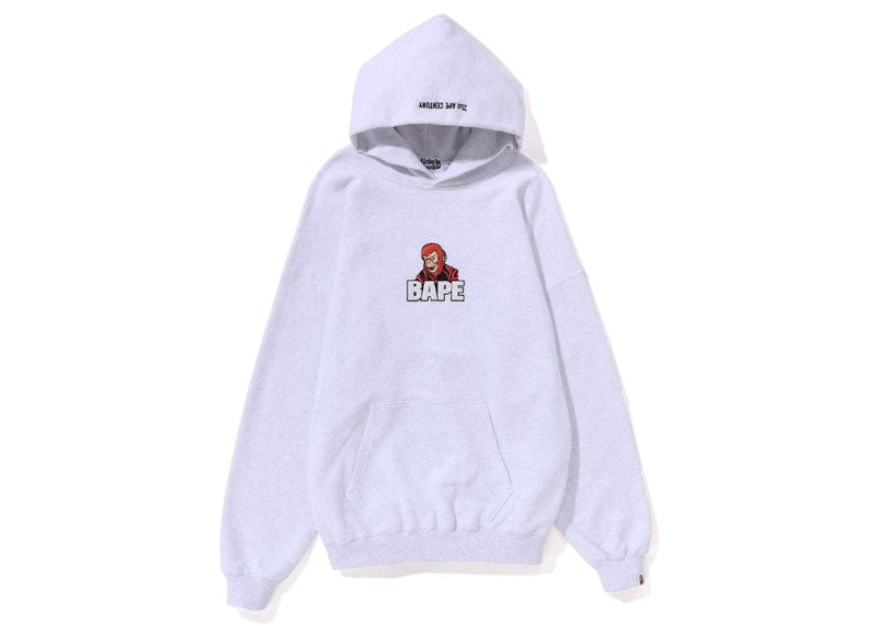 BAPE Womens Graphic Oversized Pullover Hoodie Grey