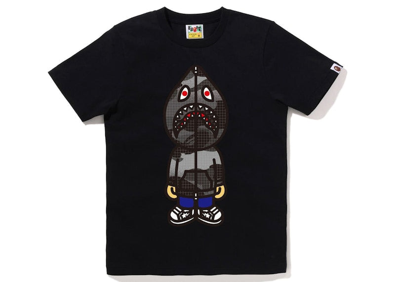 BAPE Women's Grid Camo Classic Milo Shark Tee Black Black