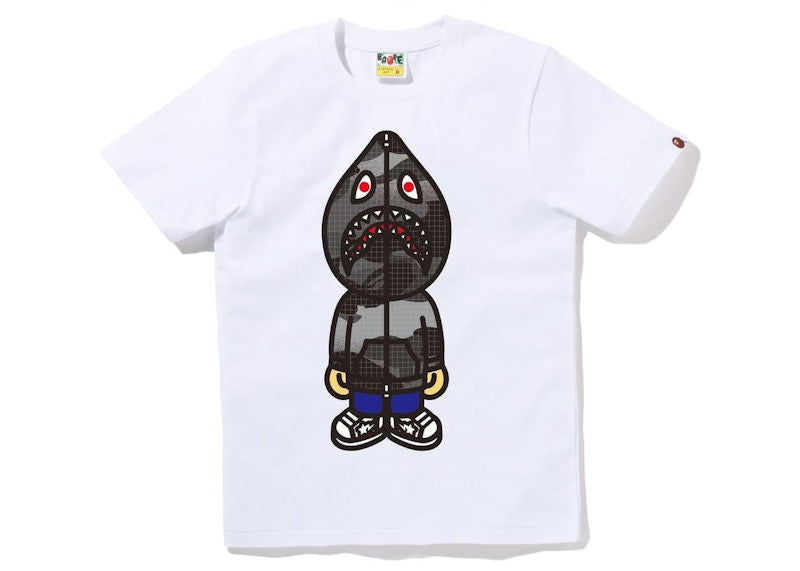 BAPE Women's Grid Camo Classic Milo Shark Tee White Black
