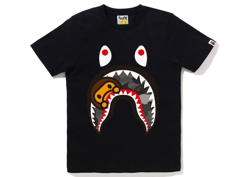 BAPE Women's Grid Camo Milo Shark Tee Black Black