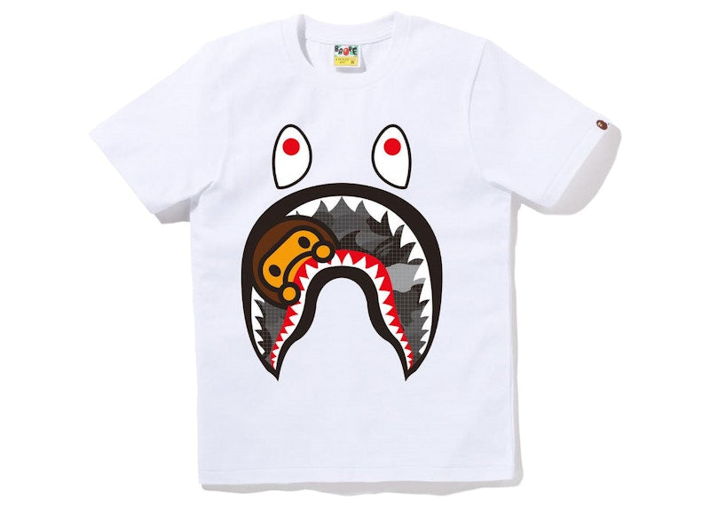 BAPE Women's Grid Camo Milo Shark Tee White Black