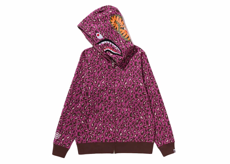 BAPE Women's Leopard Shark Full Zip Hoodie Pink
