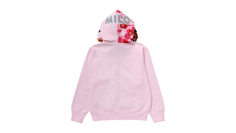 BAPE Women's Milo Shark Full Zip Double Hoodie Hoodie (Silver Font Milo) Pink