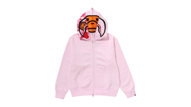 BAPE Women's Milo Shark Full Zip Double Hoodie Hoodie (Silver Font Milo) Pink