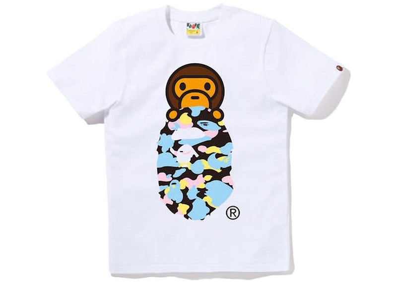 BAPE Womens New Multi Camo Milo on Ape Head Tee White