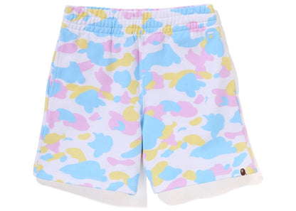 BAPE Womens New Multi Camo Oversized Sweat Shorts White