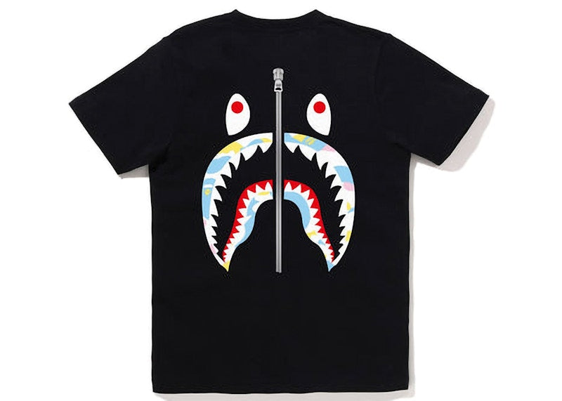 BAPE Womens New Multi Camo WGM Shark Tee Black