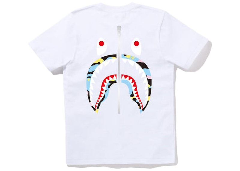 BAPE Womens New Multi Camo WGM Shark Tee White