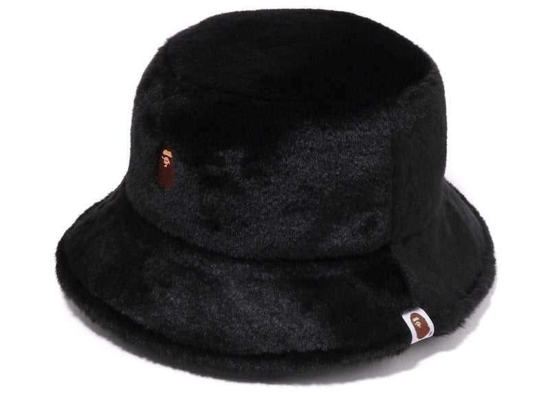 BAPE Womens One Point Fur Bucket Hat Black