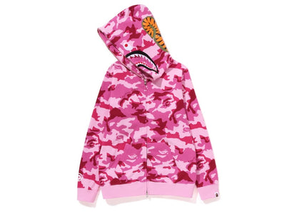 BAPE Womens Woodland Camo Shark Full Zip Hoodie Pink