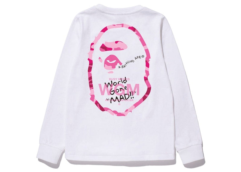 BAPE Women's Woodland Camo WGM Ape Head L/S Tee White