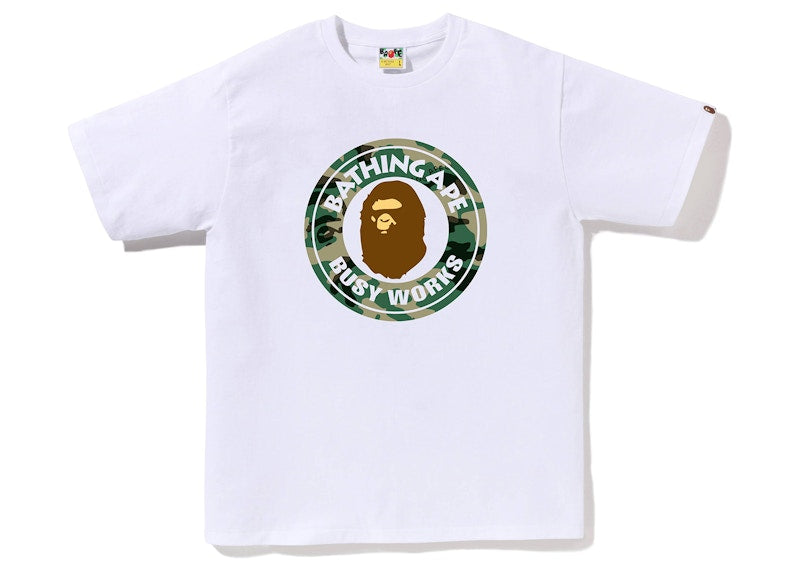 BAPE Woodland Camo Busy Works Tee White