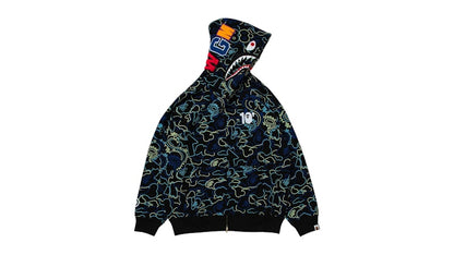 BAPE x 88Rising Glow In The Dark Camo Shark Full Zip Hoodie Blue