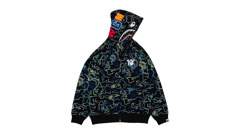 BAPE x 88Rising Glow In The Dark Camo Shark Full Zip Hoodie Blue