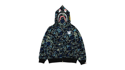 BAPE x 88Rising Glow In The Dark Camo Shark Full Zip Hoodie Blue