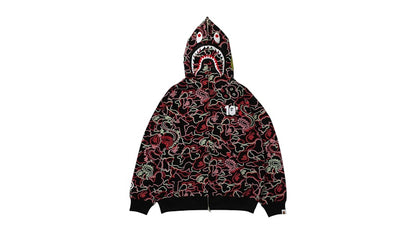 BAPE x 88Rising Glow In The Dark Camo Shark Full Zip Hoodie Red