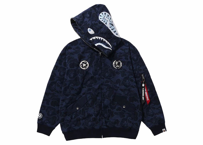 BAPE x Alpha Industries Shark Full Zip Hoodie Navy