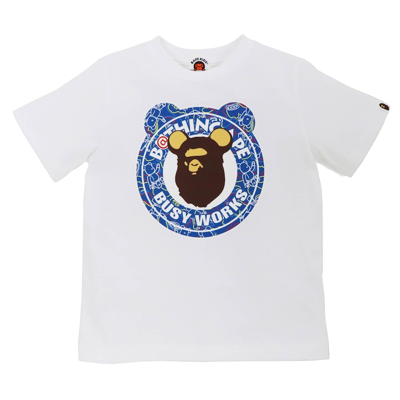 BAPE x Bearbrick Camo Bear Busy Works Kids Tee White Blue