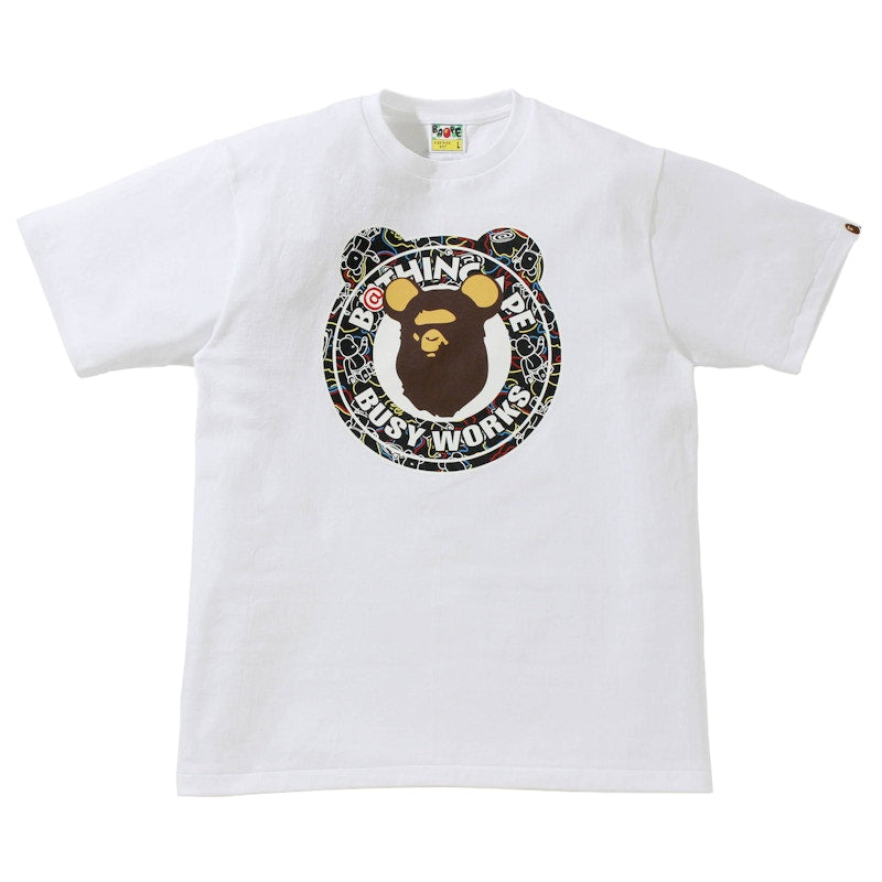 BAPE x Bearbrick Camo Bear Busy Works Tee White Black