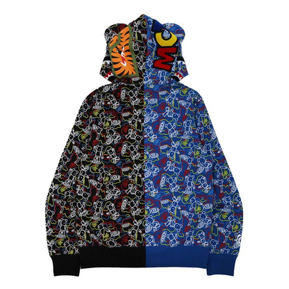 BAPE x Bearbrick Camo Bear Shark Full Zip Hoodie Black Blue