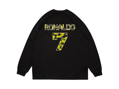 BAPE x CR7 Life Multi Logo Relaxed Fit LS Football Jersey Black