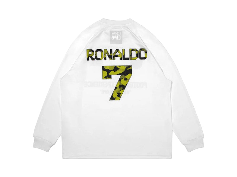 BAPE x CR7 Life Multi Logo Relaxed Fit LS Football Jersey White