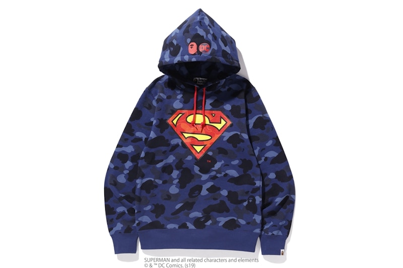 BAPE x DC Superman Color Camo Pullover Hoodie Navy