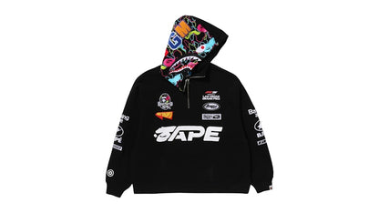 BAPE x F1LVMulti Logo Shark Relaxed Fit Half Zip Hoodie Black