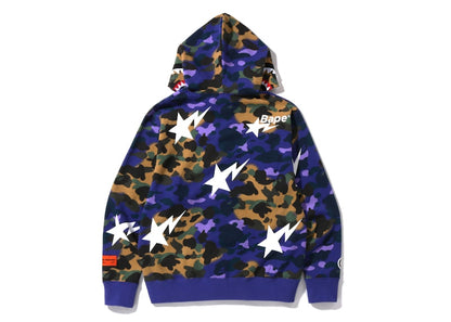 BAPE x Heron Preston Mix 1st Camo Shark Relaxed Fit Full Zip Hoodie Purple