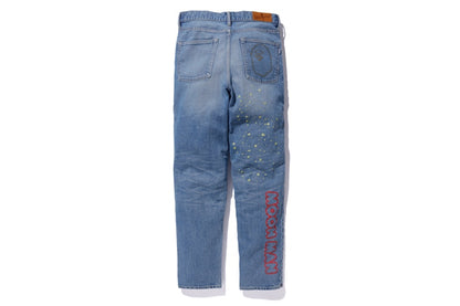 BAPE x Kid Cudi Damaged Denim Pants Light Wash