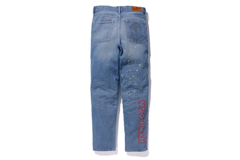 BAPE x Kid Cudi Damaged Denim Pants Light Wash