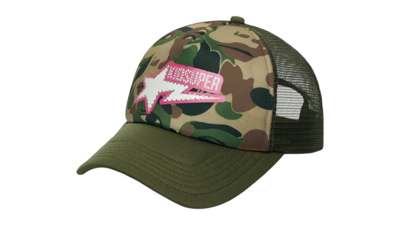 BAPE x KidSuper Sta Logo Rhinestone Trucker Cap Green