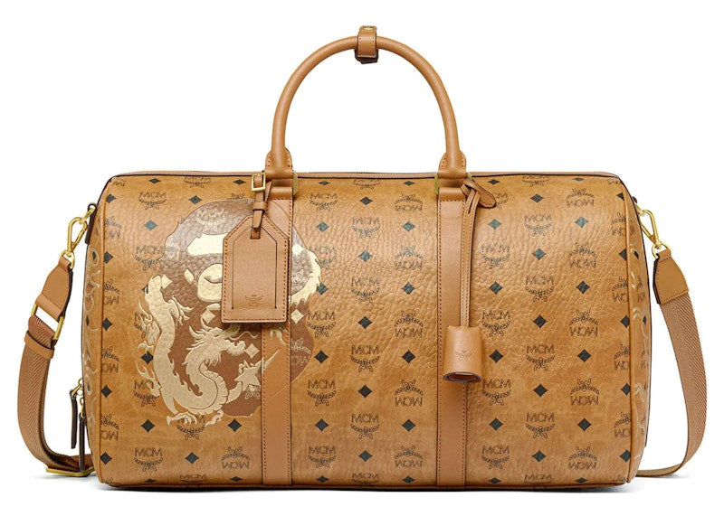 BAPE x MCM Pottomar Lunar New Year Visetos Medium Weekender Bag Beige