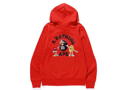 BAPE x M&M's Mens College Pullover Hoodie Red