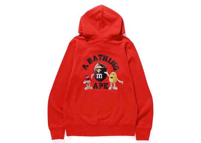 BAPE x M&M's Mens College Pullover Hoodie Red