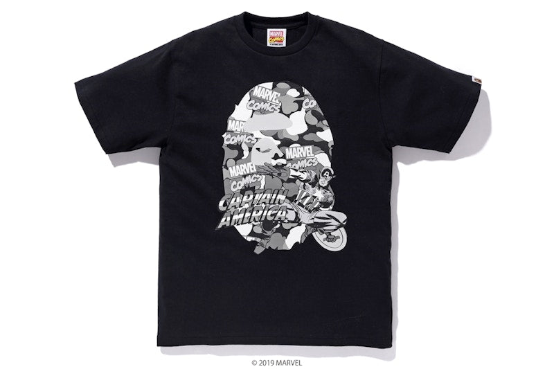 BAPE x Marvel Camo Captain America Ex Tee Black